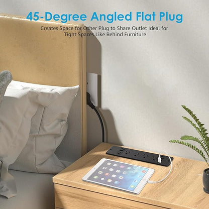 HHSOET 16 in 1 Recessed Power Strip Flat Plug, 45W Fast Charging Furniture Outlet with USB, Conference Recessed Surge Protection with 8 AC Plugs, 4 USB Ports 4 USB-C, 10ft Power Cord.(Black)