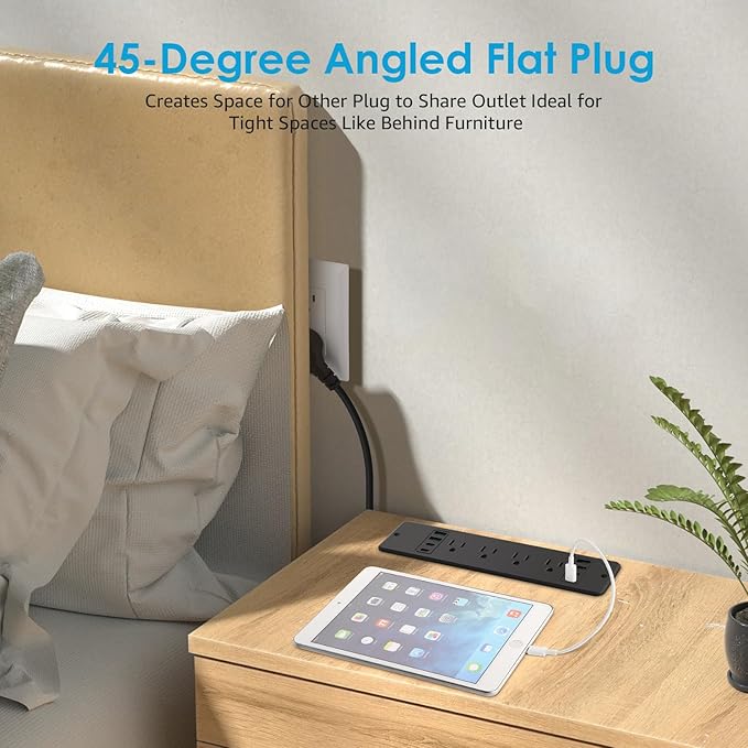 HHSOET 16 in 1 Recessed Power Strip Flat Plug, 45W Fast Charging Furniture Outlet with USB, Conference Recessed Surge Protection with 8 AC Plugs, 4 USB Ports 4 USB-C, 6ft Power Cord.(Black)