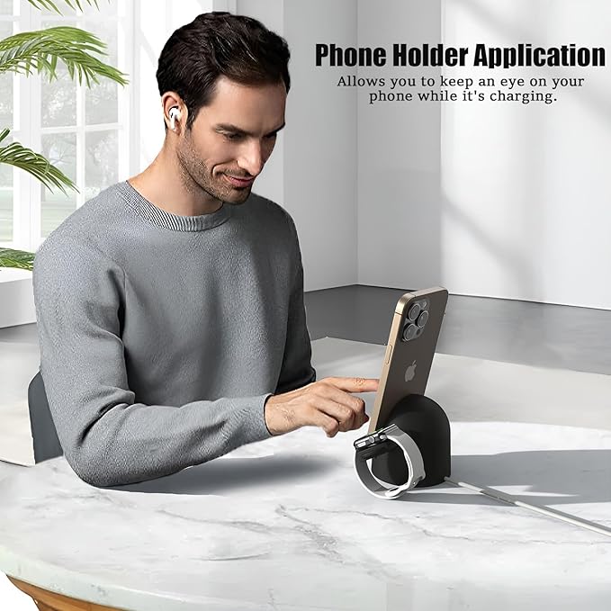 2 in 1 Charging Station for Apple Watch and Phone,USB-C Stand with Watch Charger,15W Fast Charging,Support Nightstand Mode,for Samsung/iPhone15/16/17,for iwatch 10/9/8/7/6/5/4/3/2/SE/Ultra/Ultra2