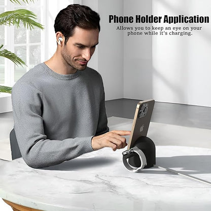 2 in 1 Charging Station for Apple Watch and Phone,USB-C Stand with Watch Charger,15W Fast Charging,Support Nightstand Mode,for Samsung/iPhone15/16/17,for iwatch 10/9/8/7/6/5/4/3/2/SE/Ultra/Ultra2