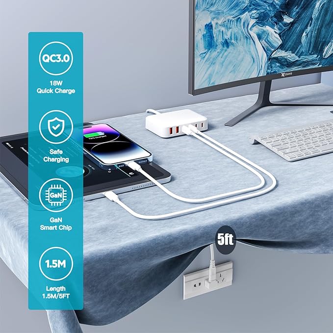 USB C Charger Power Hub, 100W 6-Port Charging Station Slim Wall Charger, Fast Charging Block Type-C for iPhone 16/15/14/13/12/11/Pro Max/XS/XR (6-Port)