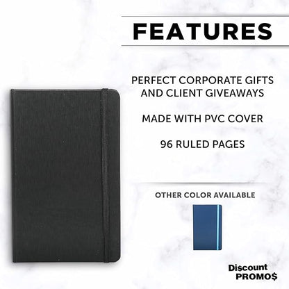 DISCOUNT PROMOS Hardcover Notebook Journals with Elastic Colored Band Set of 6, Bulk Pack - Perfect for School, Office, Home - Black