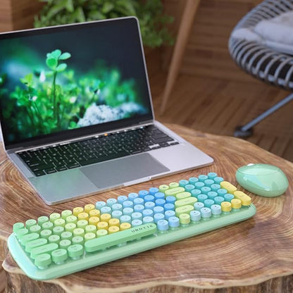 Wireless Keyboards and Mouse Combos, UBOTIE Colorful Gradient Rainbow Colored Retro Typewriter Flexible Keyboard, 2.4GHz Connection and Optical Mouse