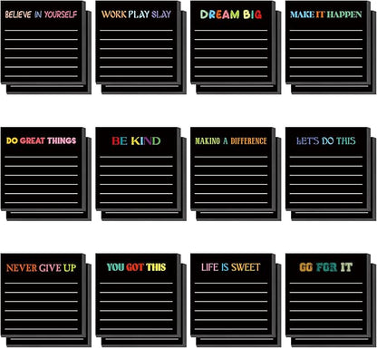 Yinder 24 Pcs Inspirational Sticky Notes Christmas Stocking Stuffers Motivational Sticky Notes Pad Employee Appreciation Gift Bulk for Teacher Nurse Coworker Office 3 x 3'' (Inspirational,Black)