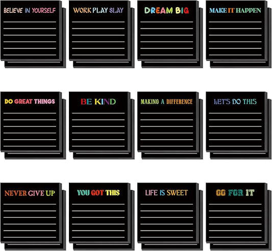 Yinder 24 Pcs Inspirational Sticky Notes Christmas Stocking Stuffers Motivational Sticky Notes Pad Employee Appreciation Gift Bulk for Teacher Nurse Coworker Office 3 x 3'' (Inspirational,Black)