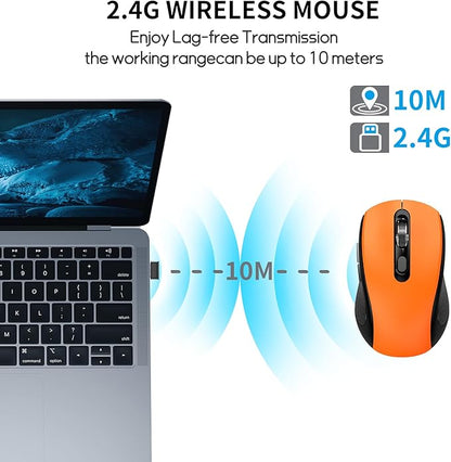 Wireless Mouse With Side Buttons Suitable for Laptops PC Chromebook Mac MacBook Silent Mouse with USB Nano Receiver 2400 DPI Anti Slip Scroll Wheel 6-Button Ergonomic Wireless Computer Mouse - Orange