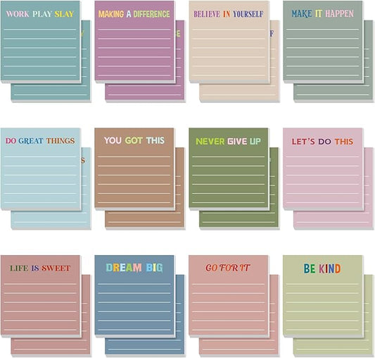 Yinder 24 Pcs Inspirational Sticky Notes Christmas Stocking Stuffers Motivational Sticky Notes Pad Employee Appreciation Gift Bulk for Teacher Nurse Coworker Office 3 x 3'' (Motivational,Morandi)