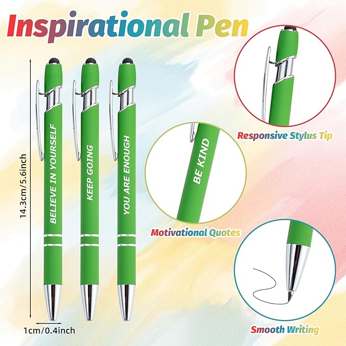 200 Piece Inspirational Pens Kit with Stylus Tip & Sayings – 100 Motivational Pen + 100 Individual Bags – Uplifting Quote & Positive Ideas – For Teachers, Office, School, Meetings (Christmas Green)