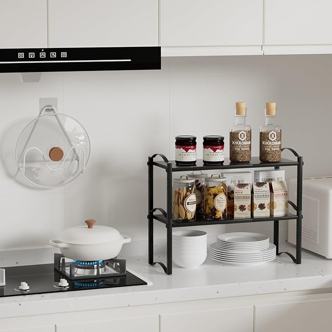 Expandable Cabinet Organizer Shelves, Countertop Shelf Organizers Storage for Kitchen Pantry, Spice Organization Rack, Desk Shelf, 2 Pack Stackable