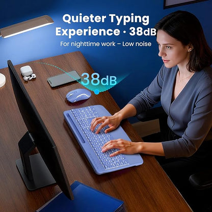 Purple Keyboard and Mouse Wireless Combo, 4000mAh Rechargeable Backlit Quiet Keyboards mice Set, USB Ergonomic Key Board with Wrist Rest & Phone Holder for PC, Mac, Windows, Natural Soft Typing