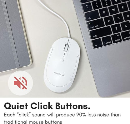 Macally Wired USB C Mouse for Mac and PC - Slim, Quiet, and Reliable - Type C Mouse for MacBook Pro/Air, iMac, Apple iPad, Laptop, Computer Desktop with 3 Button, Scroll Wheel, USBC, and 4 DPI Mode