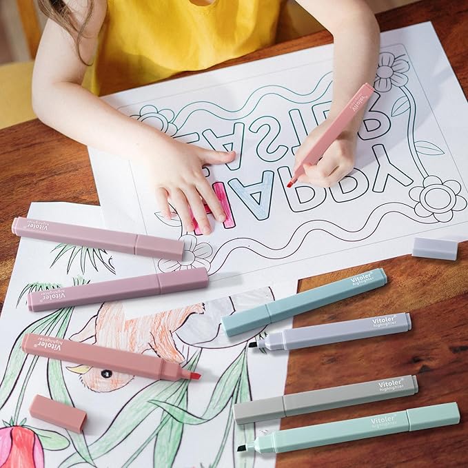 Vitoler Pastel Highlighters,8pcs Cute Highlighters with Chisel Tip,No Bleed Bible Highlighter,Multicolor High lighters for School Supplies