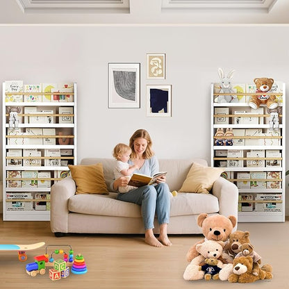 Book Shelf, Kids Bookshelf, Wall Bookshelf - 2/3/4/5/6 Tier Bookcase for Children's Books and Toys for Bedroom, Study or Living Room (Warm White)