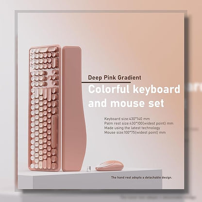 UBOTIE Wireless Keyboard and Mouse Combo with Phone Holder and Wrist Rest, Round Colorful Keys, Power Switches, 2.4GHz USB Receiver, Full-Size QWERTY Layout for PC Laptop（Peach