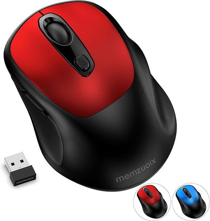 memzuoix Wireless Mouse, 2.4GHz Nano Receiver, 3 DPI Levels (800/1200/1600), 6 Buttons, Compatible with PC/Mac/Laptop - Red