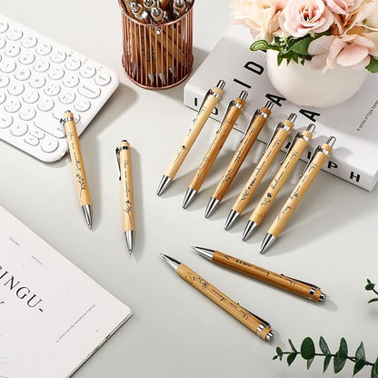 10 Pcs Inspirational Bamboo Pens Flower Ballpoint Pens Bulk with Black Ink Employee Appreciation Thank You Gift for Women Men Coworker Staff Christmas School Office Party Favors Supplies