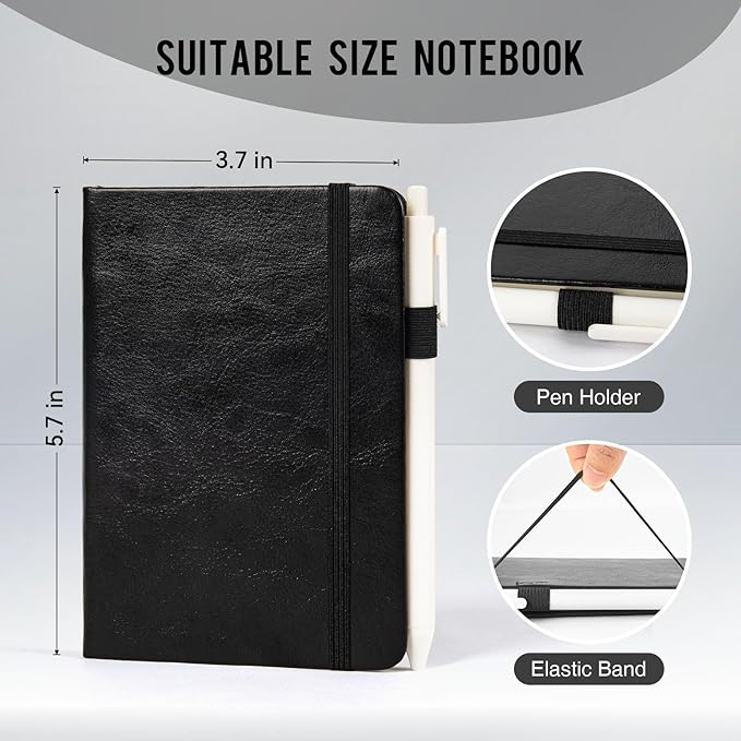 Pocket Small Notebook Journals, 8 Pack (Midnight Black) Mini Notebook 3.7x5.7 Journaling Notebooks for Women Men, Hardcover Lined Note Pads with Pens for Work, Business, Travel Journal, Office Supplies