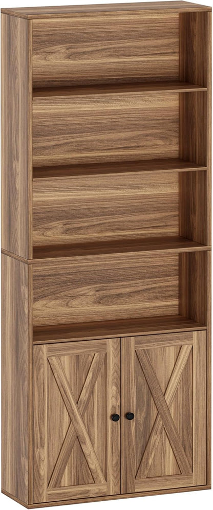 IRONCK Industrial Bookshelves and Bookcases with Doors Floor Standing 6 Shelf Display Storage Shelves 70 in Tall Bookcase for Home Office, Living Room