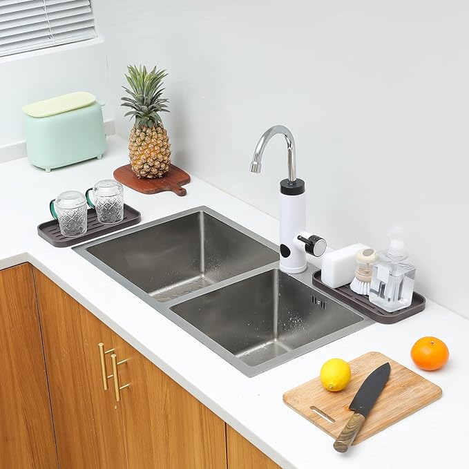 Silicone Kitchen Sink Organizer Tray for Multiple Usage,Eco-Friendly Sponges Holder for Kitchen Bathroom Counter or Sink,Dish Soap Dispenser,Scrubber,Bottle,Cup (Coffee, 10"×5.3")