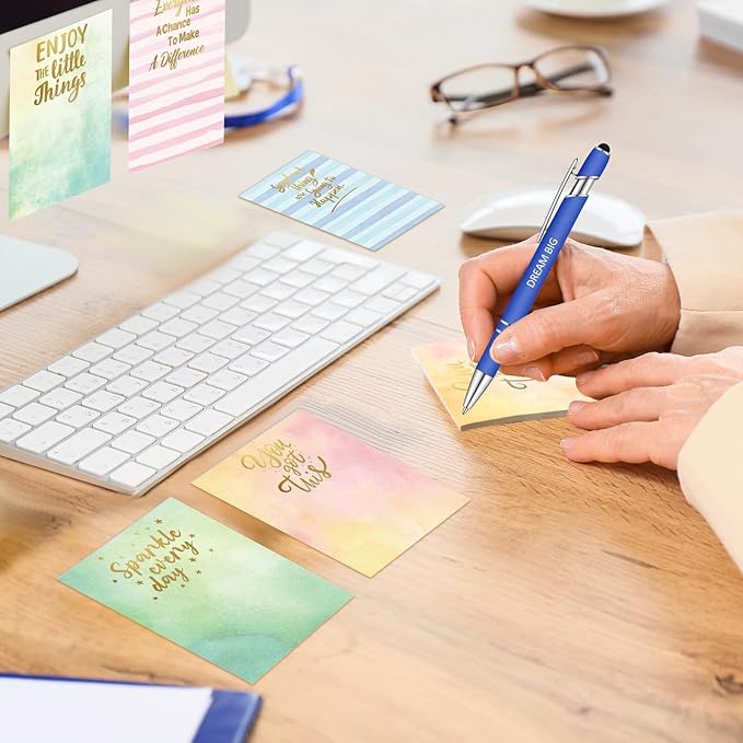 Geyee 24 Pcs Inspirational Sticky Notes with Funny Pens Fun Notepads for Adults Coworkers Nurse 3 x 4 Inch to Do List Notepads with Sayings Pen for Lab Week Gifts Teacher Office Supplies