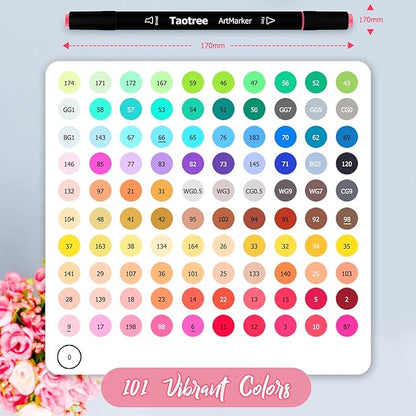 Taotree Alcohol Markers, 101 Colors Dual Tips Art Markers Pens Set, Chisel & Fine Sketch Pens, Art Supplies Kit for Artist Kids Adult Coloring Books Color, Painting, Drawing, Blending and Sketching