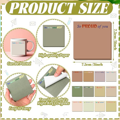 Yinder 24 Pcs Inspirational Sticky Notes Christmas Stocking Stuffers Motivational Sticky Notes Pad Employee Appreciation Gift Bulk for Teacher Nurse Coworker Office 3 x 3'' (Thank You,Boho)