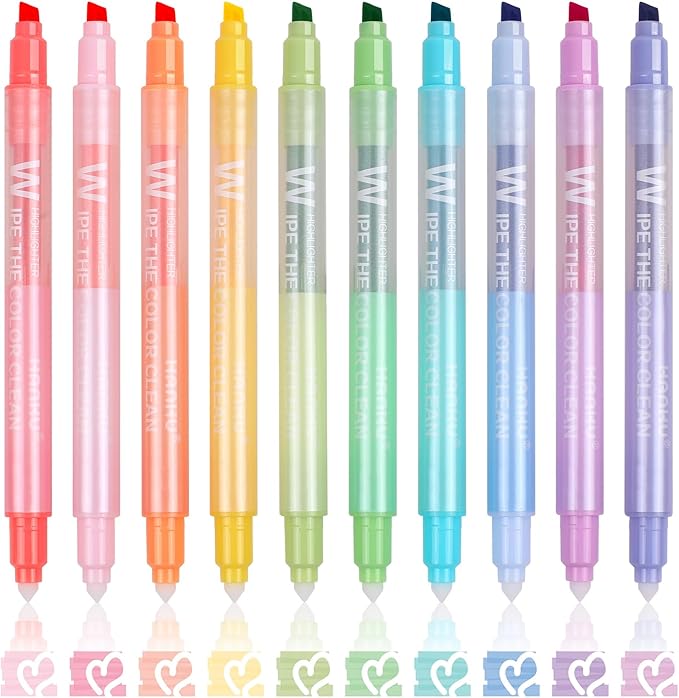 Erasable Highlighters,10 Colors,Cute Erasable Highlighter for Bibles Journaling Supplies,Pastel Highlighters Assorted Colors,Soft Chisel Tip No Bleed Through,Aesthetic Highlighters Erasable