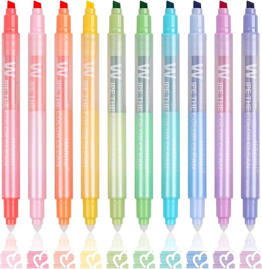 Erasable Highlighters,10 Colors,Cute Erasable Highlighter for Bibles Journaling Supplies,Pastel Highlighters Assorted Colors,Soft Chisel Tip No Bleed Through,Aesthetic Highlighters Erasable
