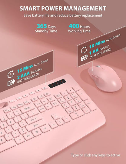 Wireless Keyboard and Mouse Combo - Full-Sized Ergonomic Keyboard with Wrist Rest, Phone Holder, Sleep Mode, Silent 2.4GHz Cordless Keyboard Mouse Combo for Computer, PC, Laptop, Mac, Windows -Trueque