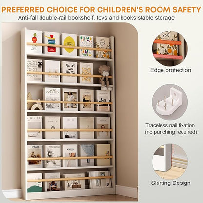 Book Shelf, Kids Bookshelf, Wall Bookshelf - 2/3/4/5/6 Tier Bookcase for Children's Books and Toys for Bedroom, Study or Living Room (Walnut Color)