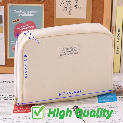 Pencil Case Pouch Box Cute Kawaii Large Capacity Aesthetic Zipper Pen Holder Organizer Bag for Office Workspace Supplies Desk Accessories Travel (Light Grey)
