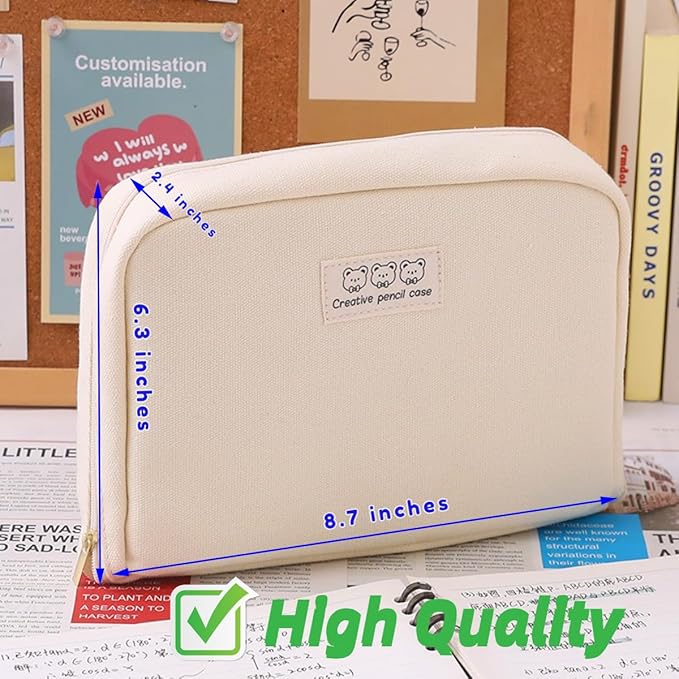 Pencil Case Pouch Box Cute Kawaii Large Capacity Aesthetic Zipper Pen Holder Organizer Bag for Office Workspace Supplies Desk Accessories Travel (Light Pink)