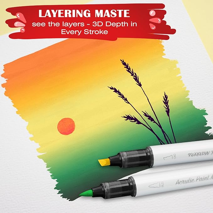 SFAIH Christms Gifts Acrylic Paint Markers, 48 Colors Dual Tips Acrylic Brush Markers With Chisel Tip, Automatic Ink Control, Ultra-High Coverage, No Bleed Ink, Art Supplies for Rock, Canvas, Fabric