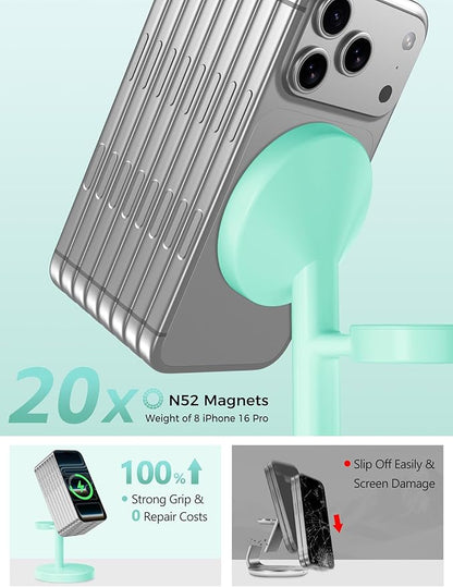 2026 3 in 1 Wireless Charging Station Compatible with MagSafe, 15W Fast Magnetic Mag-Safe Charger Stand for Apple iPhone 17 16 15 14 13 12 iWatch AirPods Pro 4 3 2, LightGreen