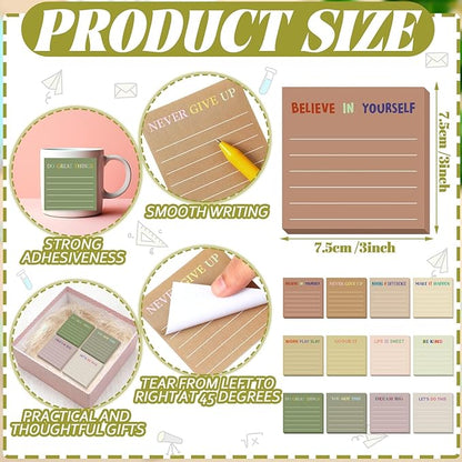 Yinder 24 Pcs Inspirational Sticky Notes Christmas Stocking Stuffers Motivational Sticky Notes Pad Employee Appreciation Gift Bulk for Teacher Nurse Coworker Office 3 x 3'' (Motivational,Boho)