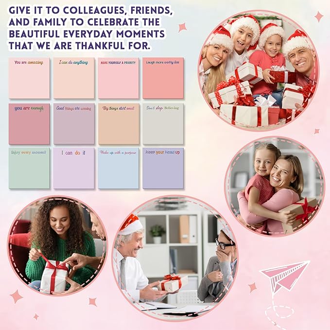 Yinder 24 Pcs Inspirational Sticky Notes Christmas Stocking Stuffers Motivational Sticky Notes Pad Employee Appreciation Gift Bulk for Teacher Nurse Coworker Office 3 x 3'' (Inspire,Aesthetics)