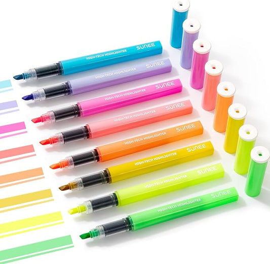 SUNEE Highlighters Assorted Colors, 8 Colors Highlighters with Chisel Tips, Liquid Ink Bible Highlighter for Students, Notes, Planners, Office Supplies, Aesthetic Stationery