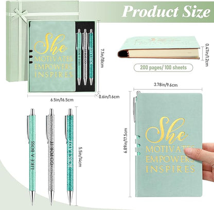 5 Pcs Boss Gifts for Women Set Leather Journal Ballpoint Pens with Box Thank You Employee Appreciation Thanksgiving Christmas Gifts for Female Leader Birthday Bestie Coworker (Green)