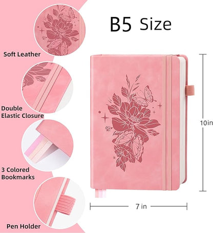 Lined Journal Notebook 365 Pages, B5 Leather Journals for Writing Women & Men, Hardcover Notebook with 100GSM Thick Paper, Daily Journal Notebook for Travel, Work, School, Note Taking, College Ruled