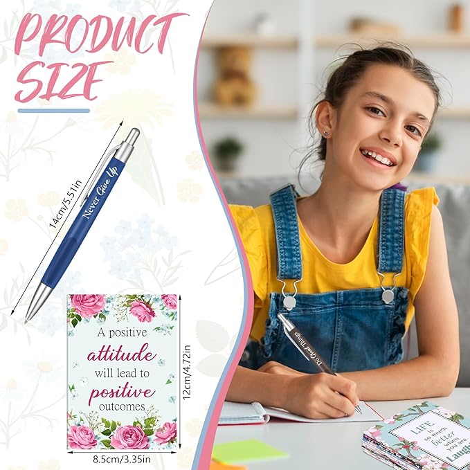 Yeaqee 72 Pcs Motivational Pens Notepads Gifts Set Inspirational Quote Ballpoint Pen Small Notebook Mini Journal Bulk Present Idea for Teacher Coworker Gifts Women Office School(Inspiring)