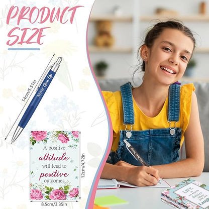 Yeaqee 72 Pcs Motivational Pens Notepads Gifts Set Inspirational Quote Ballpoint Pen Small Notebook Mini Journal Bulk Present Idea for Teacher Coworker Gifts Women Office School(Inspiring)