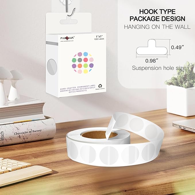 PARLAIM 1 Inch Round Permanent Adhesive Color-Code Dot Stickers,1000 per Roll dots Label Dispenser Box,Circle Stickers Label for Office Home Transparent