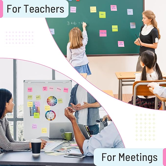 Sticky Notes 3x3 Inches, 8 Pads, 800 Sheets, 8 Color Sticky Note Pads, Premium Sticky Pads, Sticky Notes Bulk, Self-Stick Note Pads, 100 Sheets/pad