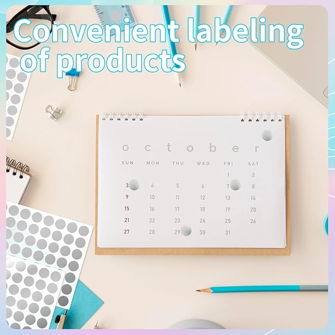 Dot Stickers, 1/2 Inch Silver Circle Labels, 1400pcs Self-Adhesive Writable Color Coding Stickers for Office, Classroom, Garage Sale