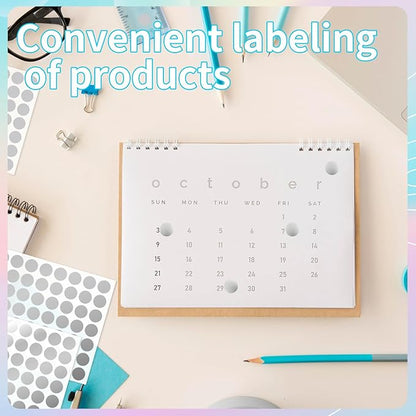 Dot Stickers, 1/2 Inch Silver Circle Labels, 1400pcs Self-Adhesive Writable Color Coding Stickers for Office, Classroom, Garage Sale