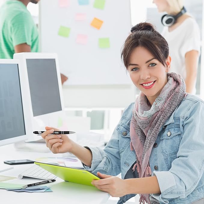 Zonon 12 Pcs Inspirational Pens Bulk Funny Ballpoint Pen with Stylus Tip Motivational Gifts for Christmas Teacher Coworkers Nurse School Office Supplies(Black,Motivational Style)