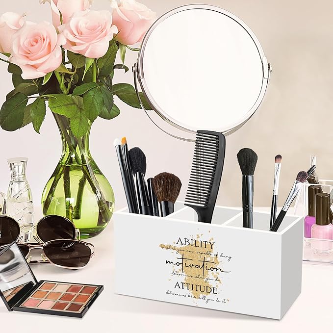 Gold Office Inspirational Pen Pencil Holder for Desk, Ability Motivation Attitude Office Desk Accessories, Motivational Pen Holders Organizer for Home Classroom Bathroom