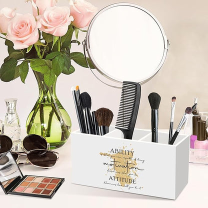 Gold Office Inspirational Pen Pencil Holder for Desk, Ability Motivation Attitude Office Desk Accessories, Motivational Pen Holders Organizer for Home Classroom Bathroom