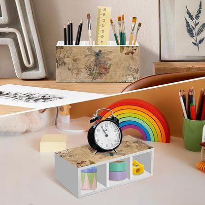 Dragonfly Pen Pencil Holder for Desk, Retro Dragon Fly Floral Office Desk Accessories, Dragon Fly Pen Holders Organizer for Office Classroom Bathroom, Dragonfly Gifts for Women