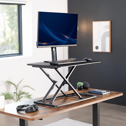 VIVO Economy Single Top Height Adjustable 29 inch Standing Desk Converter, Sit Stand Tabletop Monitor and Laptop Riser Platform Workstation, DESK-V000U